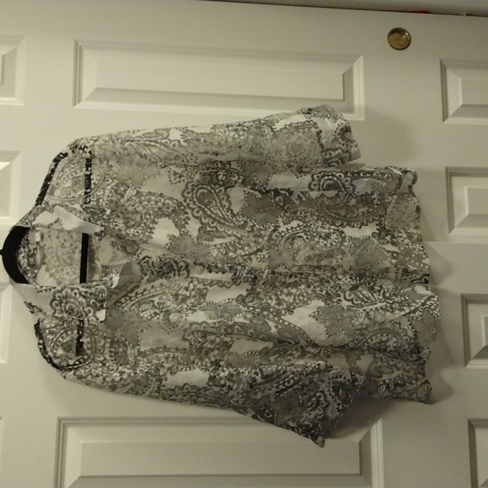 Top - Sheer Paisley Style Designs in Black, Gray and White. 3/4 Sleeves